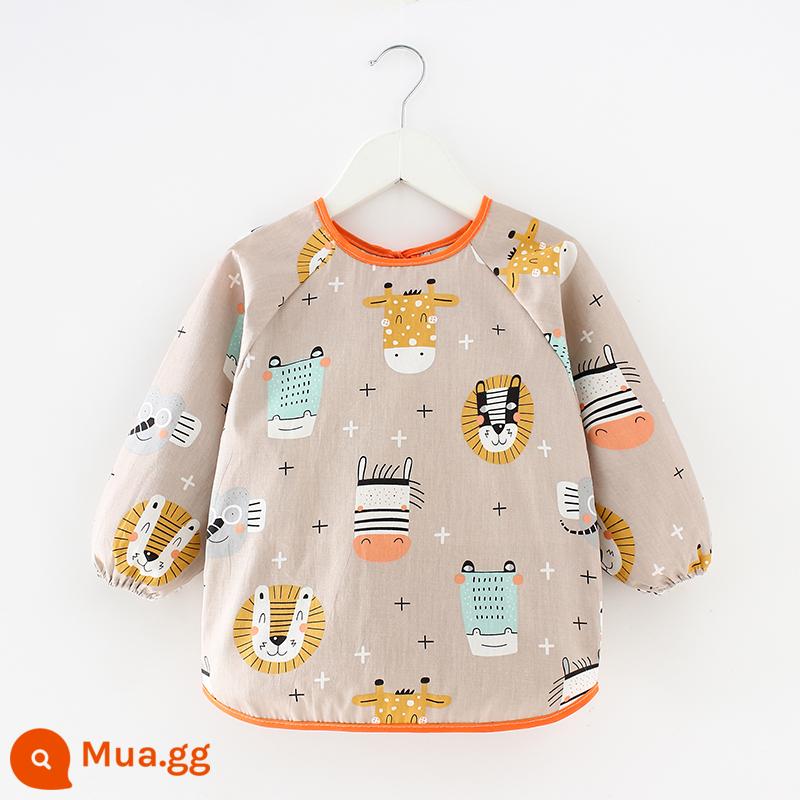 Yếm trẻ em cotton chống thấm nước quần áo bé ăn dặm bé trai bé gái tạp dề thay đồ ngược chống bẩn quần áo bảo hộ dài tay thoáng khí - đầu sư tử