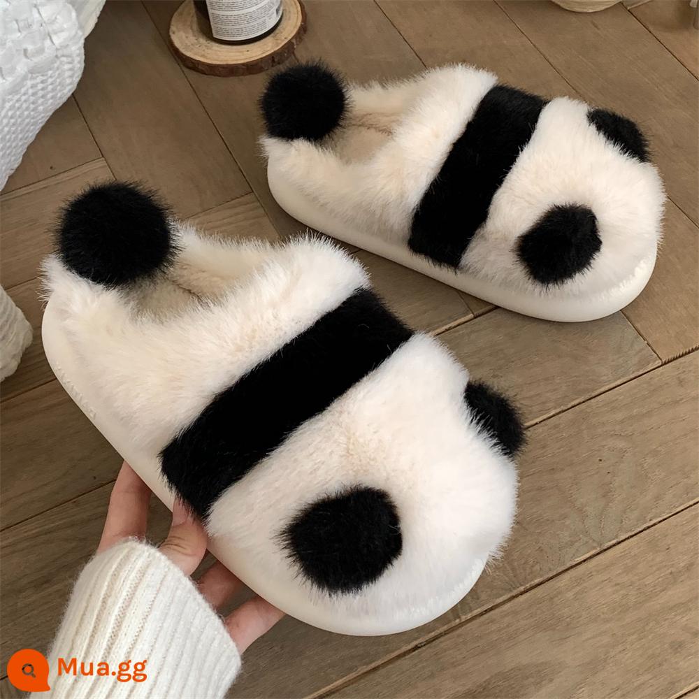 Phụ nữ mùa đông trong gió dễ thương Panda Baotou Cotton Dép giày cô gái của cô gái Ngôi nhà Anti -Slip và ấm áp sang trọng - Trắng