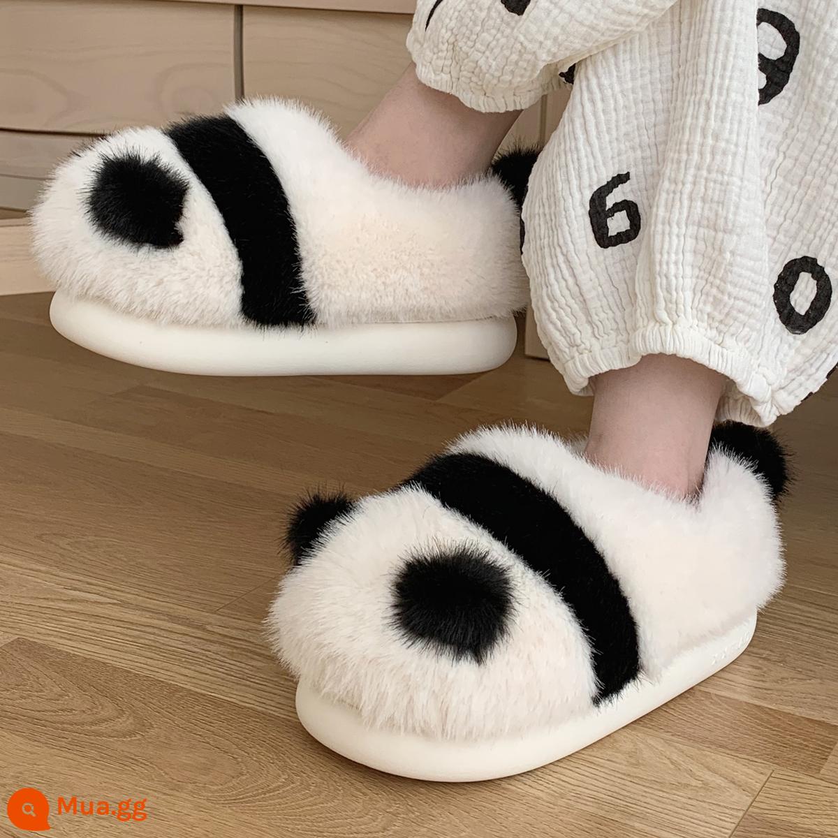 Phụ nữ mùa đông trong gió dễ thương Panda Baotou Cotton Dép giày cô gái của cô gái Ngôi nhà Anti -Slip và ấm áp sang trọng - Màu trắng bao gồm tất cả