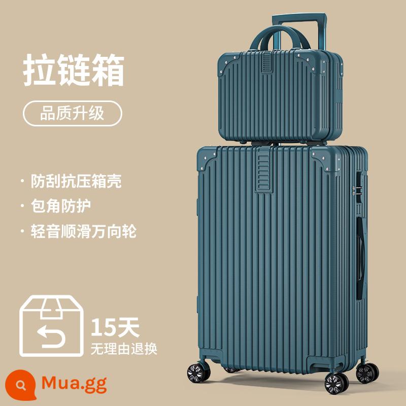 Hành Lý 2023 Phong Cách Mới Nữ Sinh Du Lịch Bánh Xe Đa Năng 24 Inch Dung Tích Lớn Khung Nhôm Nam Mật Khẩu Xe Đẩy Hộp Da - Màu xanh đậm/Nhiều hộp [kiểu dây kéo]