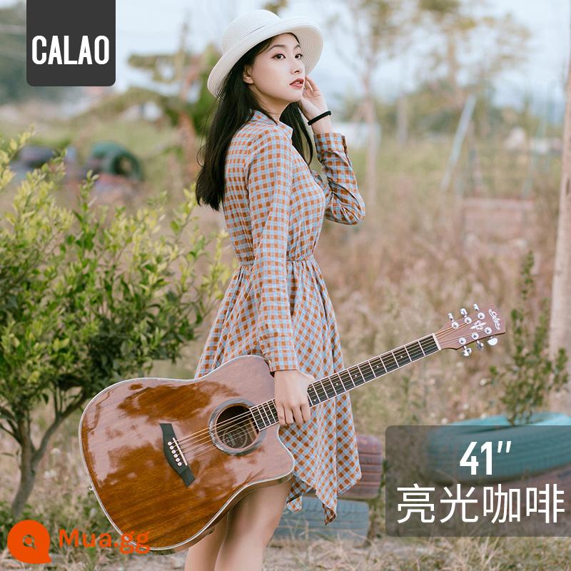 Calleo 41 inch veneer guitar sinh viên nữ nam dân gian acoustic Đàn guitar lưới 40 inch màu đỏ họa tiết cá tính nhạc cụ - [Bảng đơn] Cà phê bóng 41 inch + phụ kiện + bộ chỉnh + hướng dẫn