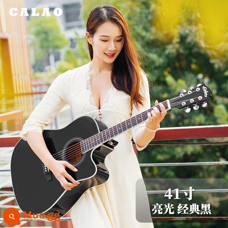 Calleo 41 inch veneer guitar sinh viên nữ nam dân gian acoustic Đàn guitar lưới 40 inch màu đỏ họa tiết cá tính nhạc cụ - [Bảng đơn] Đen bóng 41 inch + phụ kiện + bộ chỉnh + hướng dẫn