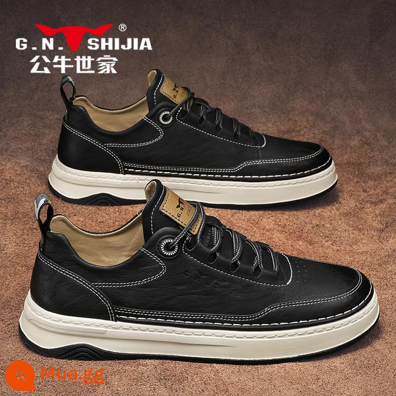 Bull Family Giày Nam Mùa Thu Đông 2022 Mới Plus Nhung Cotton Giày Da Thường Nam Giày Sneaker Da Xu Hướng - Đen D