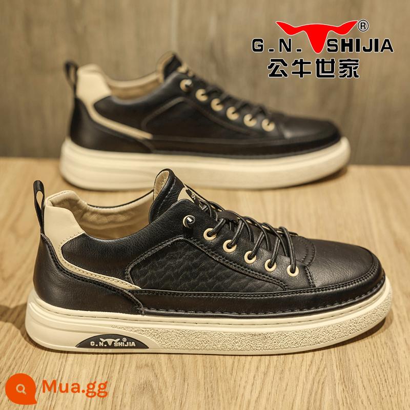 Bull Family Giày Nam Mùa Thu Đông 2022 Mới Plus Nhung Cotton Giày Da Thường Nam Giày Sneaker Da Xu Hướng - G đen