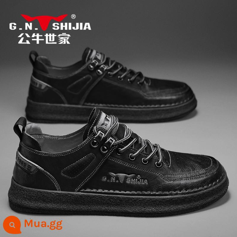 Bull Family Giày Nam Mùa Thu Đông 2022 Mới Plus Nhung Cotton Giày Da Thường Nam Giày Sneaker Da Xu Hướng - Màu đen c