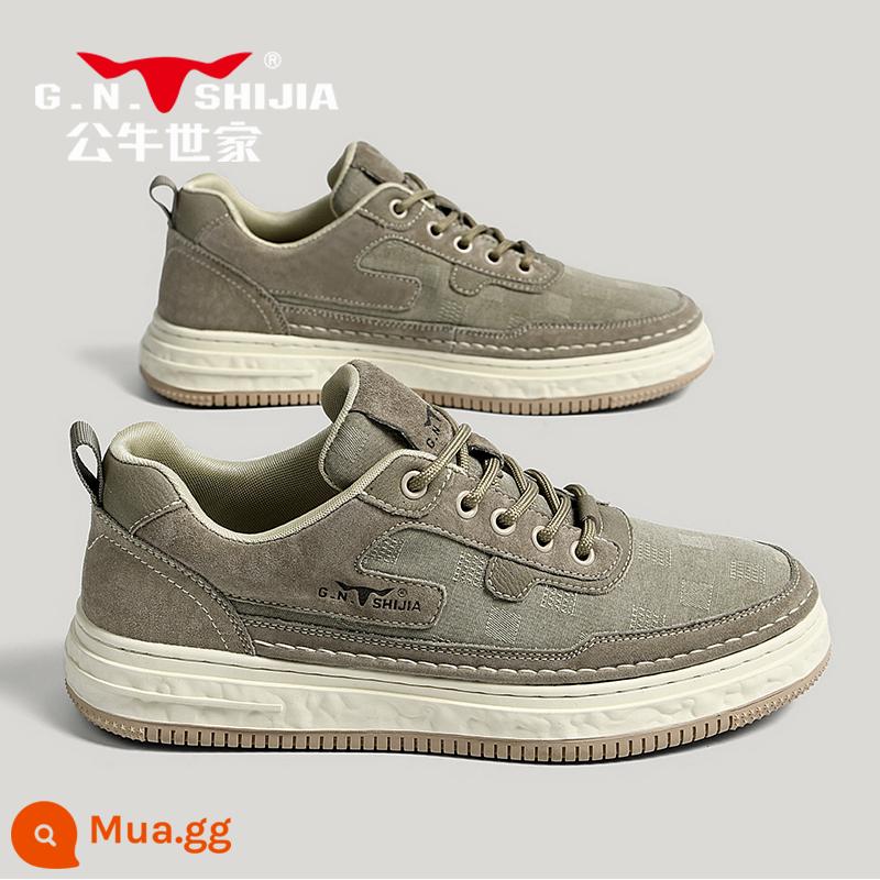 Bull Family Giày Nam Mùa Thu Đông 2022 Mới Plus Nhung Cotton Giày Da Thường Nam Giày Sneaker Da Xu Hướng - Kaki E