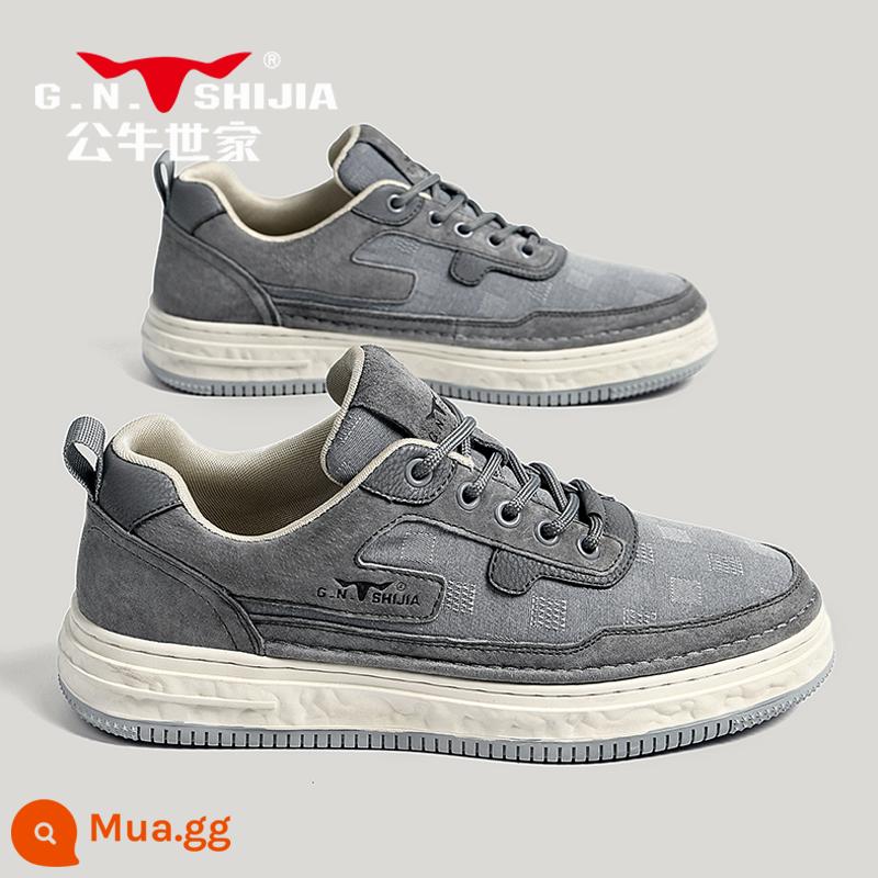 Bull Family Giày Nam Mùa Thu Đông 2022 Mới Plus Nhung Cotton Giày Da Thường Nam Giày Sneaker Da Xu Hướng - Xám E