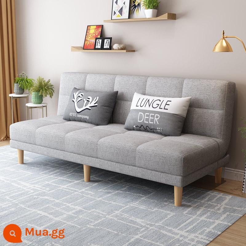 Công nghệ giường sofa vải đôi mục đích có thể gập lại căn hộ nhỏ đơn giản lưới màu đỏ phong cách phòng ngủ nghiên cứu phòng khách ba người cho thuê nhà - Bộ chăn ga gối cotton và vải lanh màu xám nhạt (dài 1,8 mét) kèm 2 gối