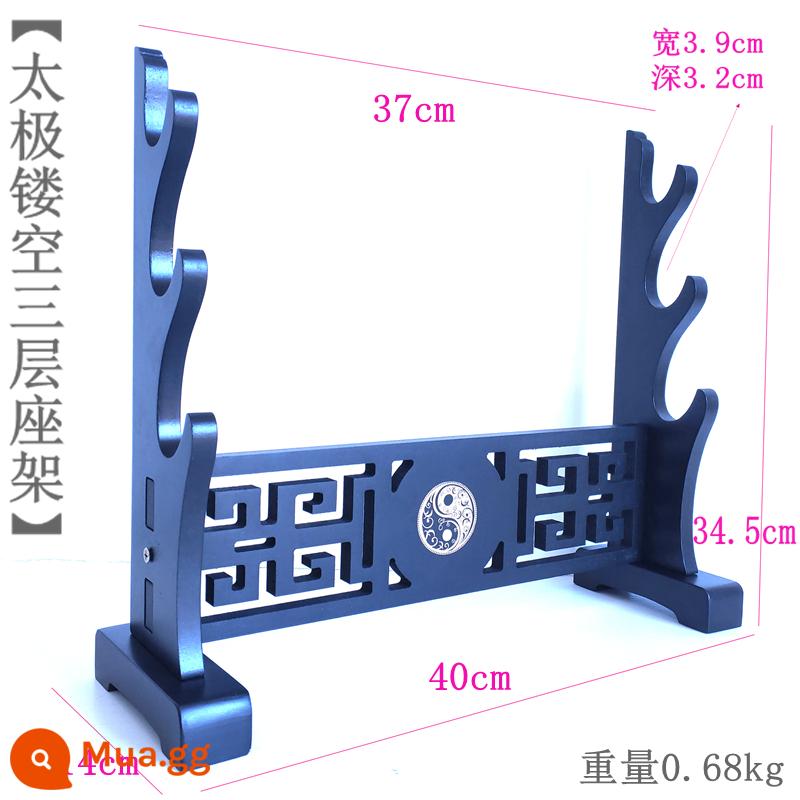 Giá đỡ kiếm rỗng cổ điển, giá đỡ kiếm, giá đựng kiếm, bát quái rồng, giá trưng bày kiếm để bàn Thái Cực Quyền, giá đựng vũ khí, giá đựng sáo và sáo - Bảng mật độ Taichi rỗng ba tầng đứng màu đen