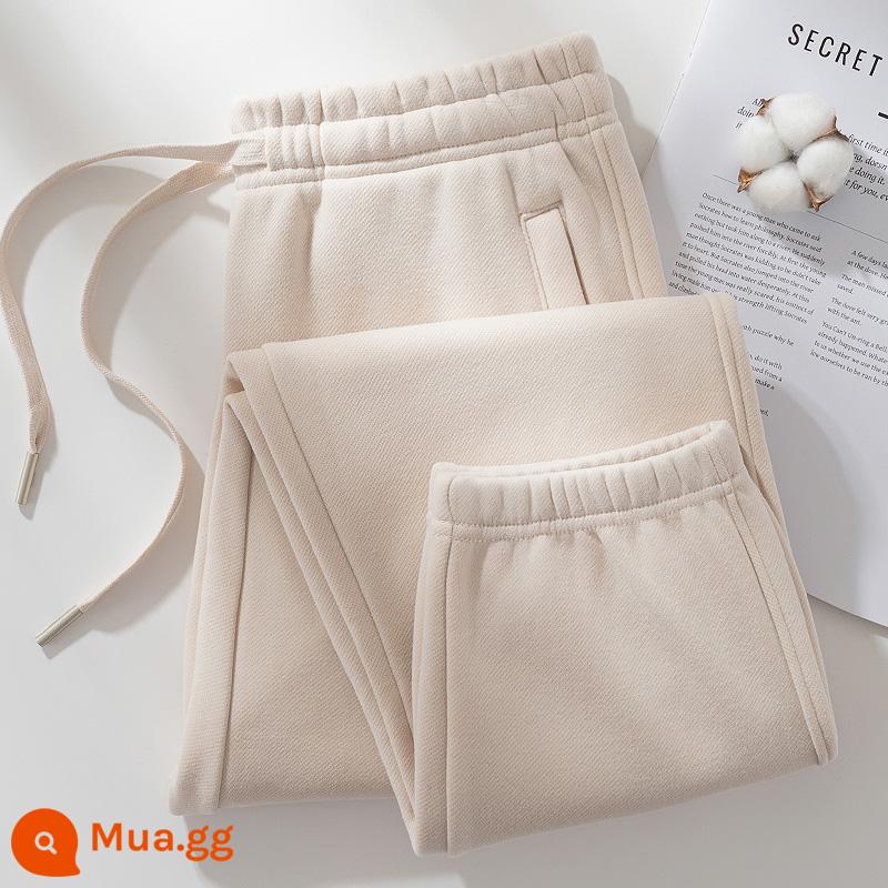 Quần cotton thể thao nữ xuân thu 2024 mới màu xám nhạt cotton cỡ lớn thường ngày mùa đông nhung quần legging dài thấm hút mồ hôi - Mai (quần nhung)