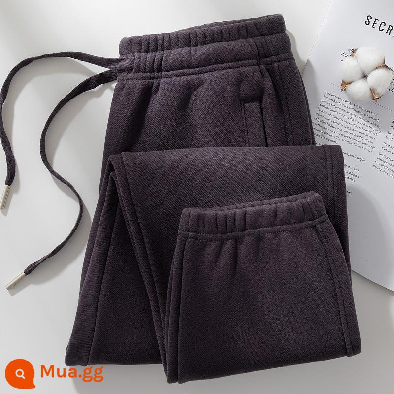 Quần cotton thể thao nữ xuân thu 2024 mới màu xám nhạt cotton cỡ lớn thường ngày mùa đông nhung quần legging dài thấm hút mồ hôi - Xám sắt đậm (quần nhung)