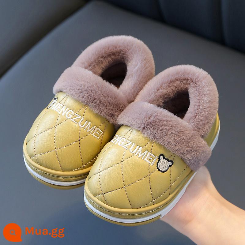 Dép con mùa đông Nội thất ấm áp PU bằng da Túi chống nước Slipper Slipper Trẻ em và Giày trẻ em Giày trẻ em 1-5 tuổi - màu vàng