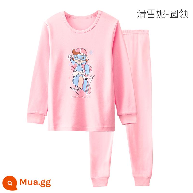 Bộ quần áo mùa thu và quần vệ sinh bé trai Hengyuanxiang Bộ quần áo cotton nguyên chất cho trẻ em Quần lót bé trai trẻ trung và lớn 2023 Áo len cotton mới - Cổ tròn của cô gái trượt tuyết