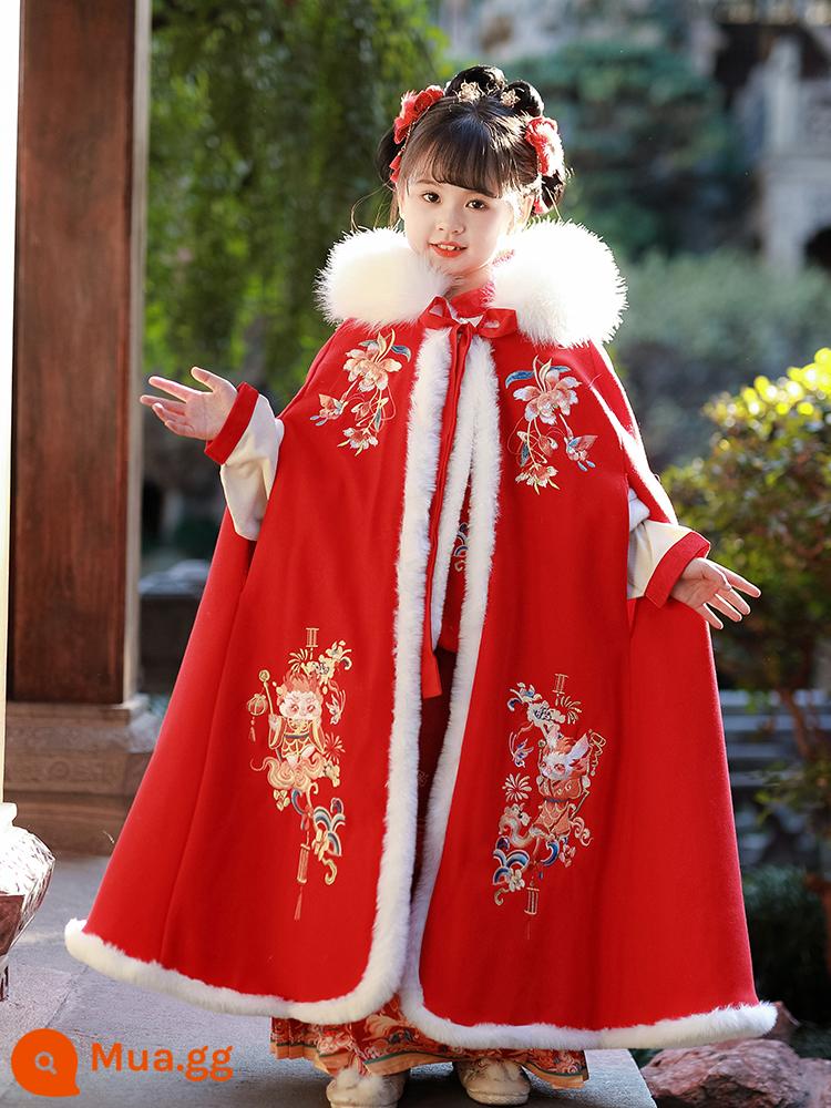 Áo choàng bé gái áo choàng mùa đông Hanfu bé cộng với nhung dày phong cách Trung Quốc Quần áo năm mới cho trẻ em đi chơi trang phục cổ trang thu đông - Áo choàng dày nhung đỏ Xianglong