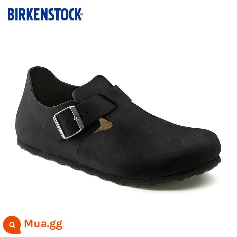 BIRKENSTOCK giày đế bằng nút chai thời trang unisex cổ thấp sê-ri London - Phiên bản thường màu đen 166541