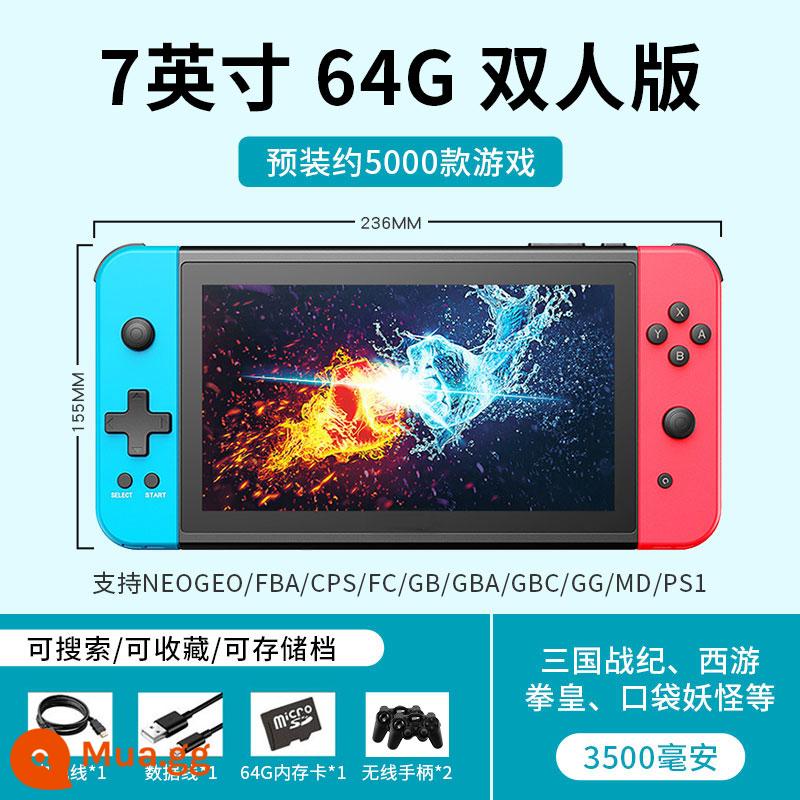 Máy chơi game PSP3000 cầm tay mới 2022 đôi cầm tay hoài cổ 5 inch IPS độ nét cao màn hình lớn cần điều khiển arcade FC thời thơ ấu cổ điển GBA cầm tay di động có TV cho bạn trai - Màn hình 7 inch/Phiên bản đôi 64G màu đỏ và xanh + tay cầm không dây*2 (5000 trò chơi)