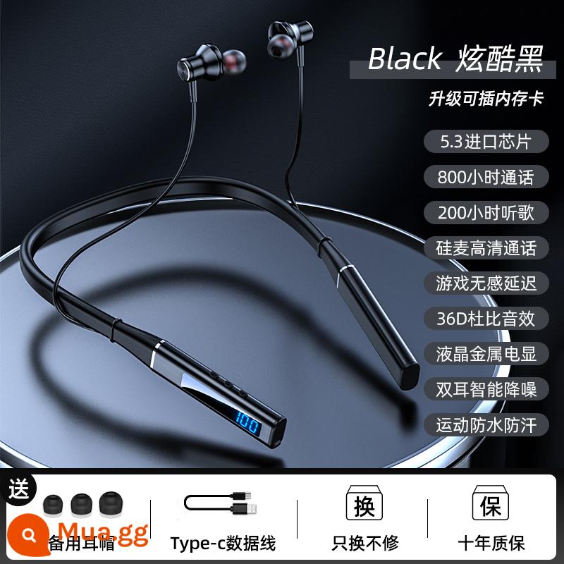 Tai nghe bluetooth không dây chạy thể thao loại pin siêu dài 2022 tai nghe chụp đầu đeo cổ typec thẻ sạc cắm sạc nghe nhạc nam nữ mới cao cấp cho Huawei Apple - Màu đen tuyền [thời lượng pin 800 giờ★Hiệu ứng âm thanh Dolby★Màn hình LCD★Lắp thẻ nhớ]