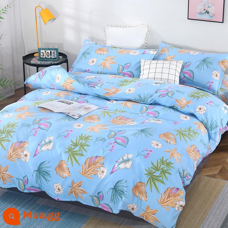 Cotton nguyên chất bốn mảnh 100 cotton chăn ga trải giường 4 ba mảnh ký túc xá sinh viên ga trải giường dày chăn ga gối mùa hè bốn mùa - lá may mắn