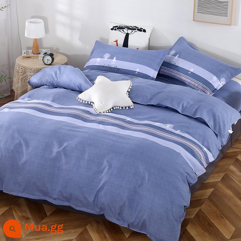 Cotton nguyên chất bốn mảnh 100 cotton chăn ga trải giường 4 ba mảnh ký túc xá sinh viên ga trải giường dày chăn ga gối mùa hè bốn mùa - Khu rừng bí ẩn