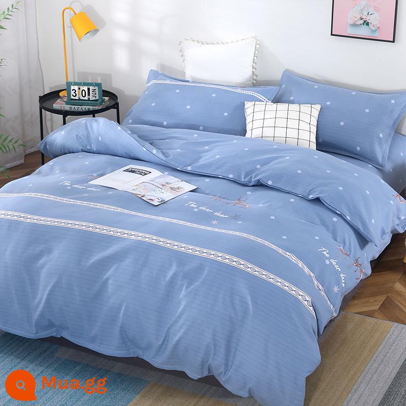 Cotton nguyên chất bốn mảnh 100 cotton chăn ga trải giường 4 ba mảnh ký túc xá sinh viên ga trải giường dày chăn ga gối mùa hè bốn mùa - hươu miễn phí