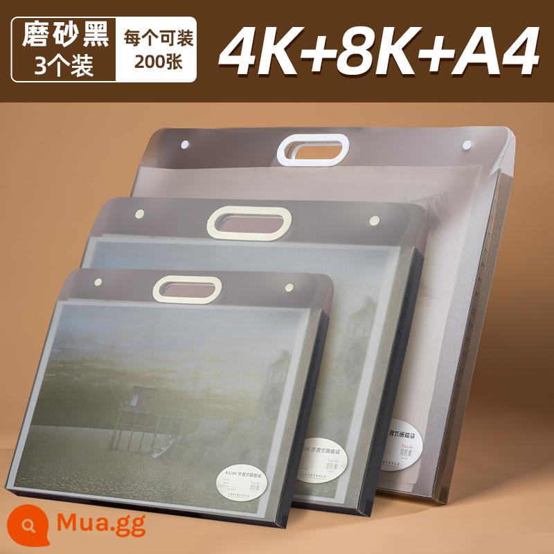 Album 4K giấy vẽ túi đựng tranh vẽ lưu trữ clip vẽ tranh bộ sưu tập sách sách phác thảo 8K túi lưu trữ di động áp phích giấy thư mục a3 tác phẩm nghệ thuật vẽ tranh giấy lưu trữ tranh dành cho trẻ em - [4K+8K+A4] Đen mờ (3 gói)