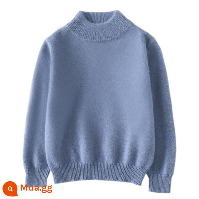 Mùa thu đông trẻ em áo len cashmere cao cổ quần áo bé gái áo len bé trai áo chui đầu cho bé áo len dày dặn tùy chỉnh - Áo cao cổ nửa đầu màu xanh khói