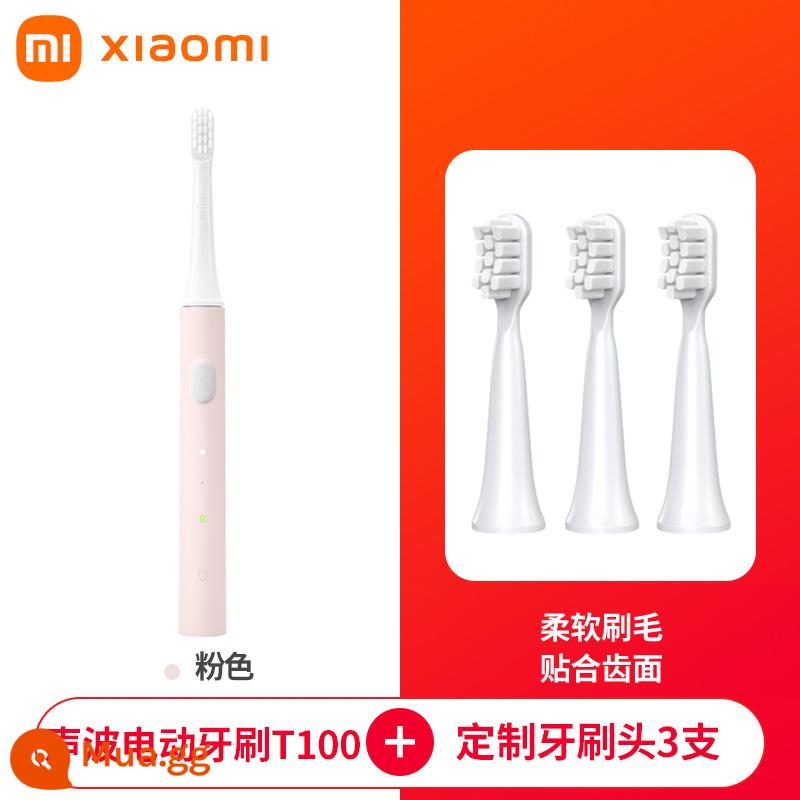 Bàn Chải Đánh Răng Điện Xiaomi Mijia Sonic T100 Bàn Chải Đánh Răng Có Thể Sạc Lại Chống Nước Thông Minh Gia Đình Dành Cho Học Sinh, Cặp Đôi Nam Nữ - Bàn chải đánh răng điện Mijia T100 Pink + 3 đầu bàn chải tùy chỉnh