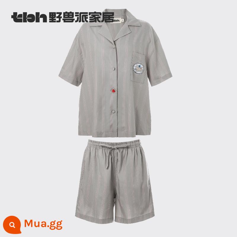 tbh trường thú nhà chú thỏ có tình yêu cotton tencel phiên bản dài dịch vụ tại nhà phù hợp với thỏ năm bốn mùa vài bộ đồ ngủ - "Thỏ nhỏ có tình yêu" Bộ đồ phòng chờ ngắn bằng vải cotton Tencel màu xám