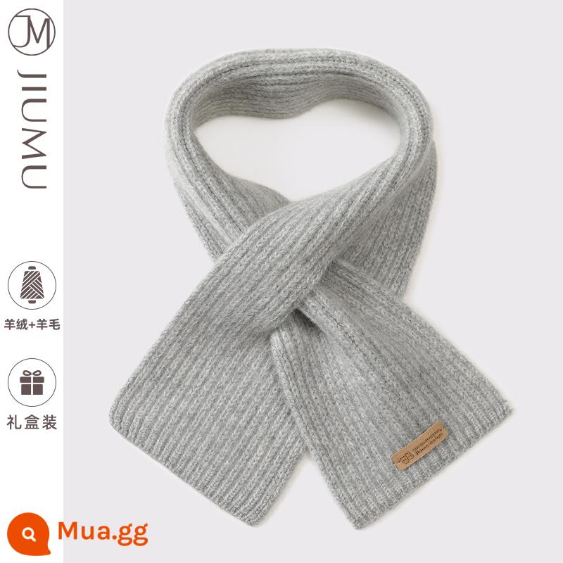 Khăn quàng cổ nhỏ len cashmere dành cho nữ mùa thu đông phiên bản Hàn Quốc dày dặn ấm áp dễ thương chéo khăn len ngắn quà tặng - xám