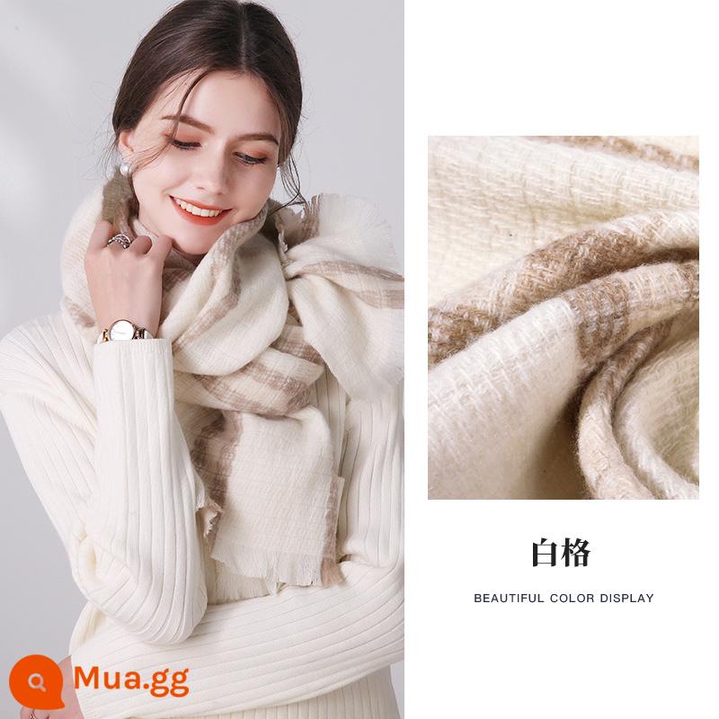 Thượng Hải Câu Chuyện Khăn Len Nữ Mùa Đông Kẻ Sọc Houndstooth Khăn 2022 Mới Khăn Choàng Cashmere Quà Tặng Sinh Nhật - lưới trắng