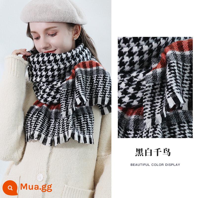 Thượng Hải Câu Chuyện Khăn Len Nữ Mùa Đông Kẻ Sọc Houndstooth Khăn 2022 Mới Khăn Choàng Cashmere Quà Tặng Sinh Nhật - Chim choi choi đen và trắng