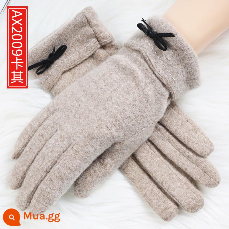 Câu Chuyện Thượng Hải Găng Tay Mùa Đông Nữ 2022 Mới Đi Xe Đạp Plus Nhung Dày Ấm Len Cashmere Găng Tay Màn Hình Cảm Ứng - Lạc Đà AX2009 Kaki