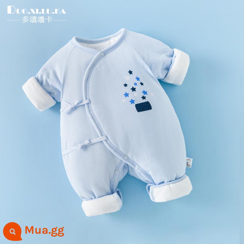 Jumpsuit sơ sinh mùa đông trăng tròn quần áo trẻ em nam nữ cho bé chần bông không xương nhà sư quần áo áo liền quần ấm áp sớm - ngôi sao xanh