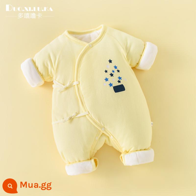 Jumpsuit sơ sinh mùa đông trăng tròn quần áo trẻ em nam nữ cho bé chần bông không xương nhà sư quần áo áo liền quần ấm áp sớm - ngôi sao vàng