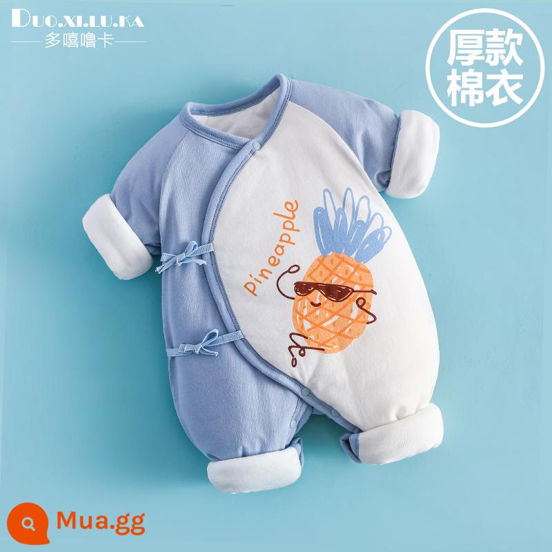 Jumpsuit sơ sinh mùa đông trăng tròn quần áo trẻ em nam nữ cho bé chần bông không xương nhà sư quần áo áo liền quần ấm áp sớm - dứa xanh