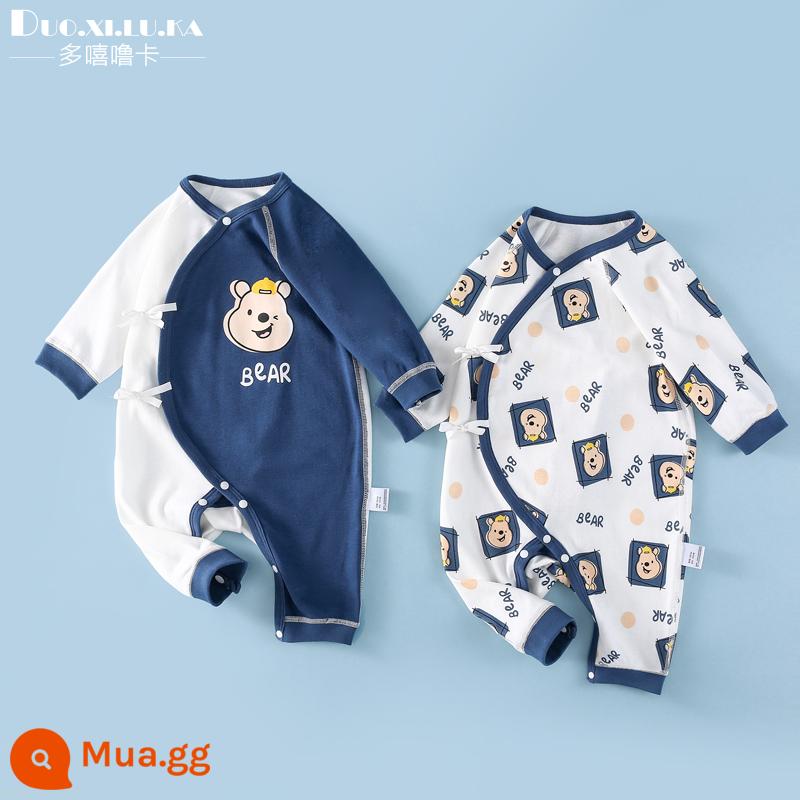 2 cái trẻ sơ sinh mùa xuân và mùa thu jumpsuit trăng tròn bé quần áo mùa đông không xương nhà sư quần áo dây đeo tay dài leo núi tập đi - Gấu Molan + Gấu in hình con người