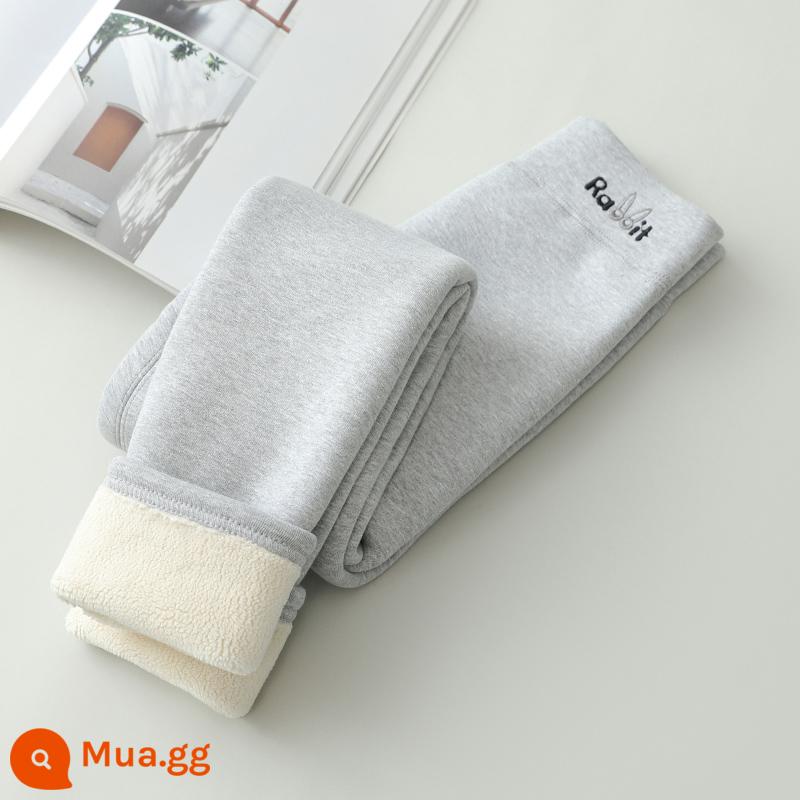 2023 mới thu đông bé gái quần bên trong bằng vải cotton nguyên chất cộng với quần một mảnh dày nhung cho bé mặc quần cotton ấm áp kiểu phương Tây - Lông cừu cực dày màu xám nhạt (mặc ở vùng Đông Bắc)