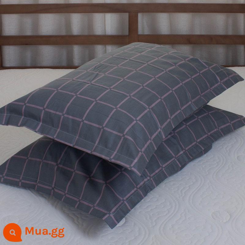 Một cặp vỏ gối cotton nguyên chất 100% cotton dày người lớn kích thước lớn 50X80 trẻ em vỏ gối nhỏ 48X74 - Cặp vỏ gối vuông màu xám