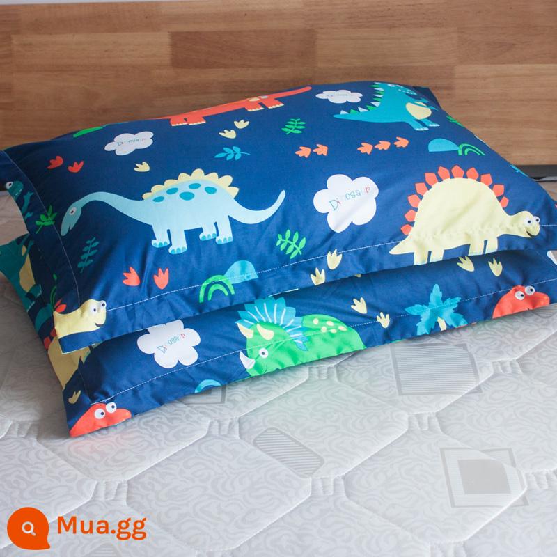 Một cặp vỏ gối cotton nguyên chất 100% cotton dày người lớn kích thước lớn 50X80 trẻ em vỏ gối nhỏ 48X74 - Bộ vỏ gối hình kho báu khủng long màu xanh hải quân