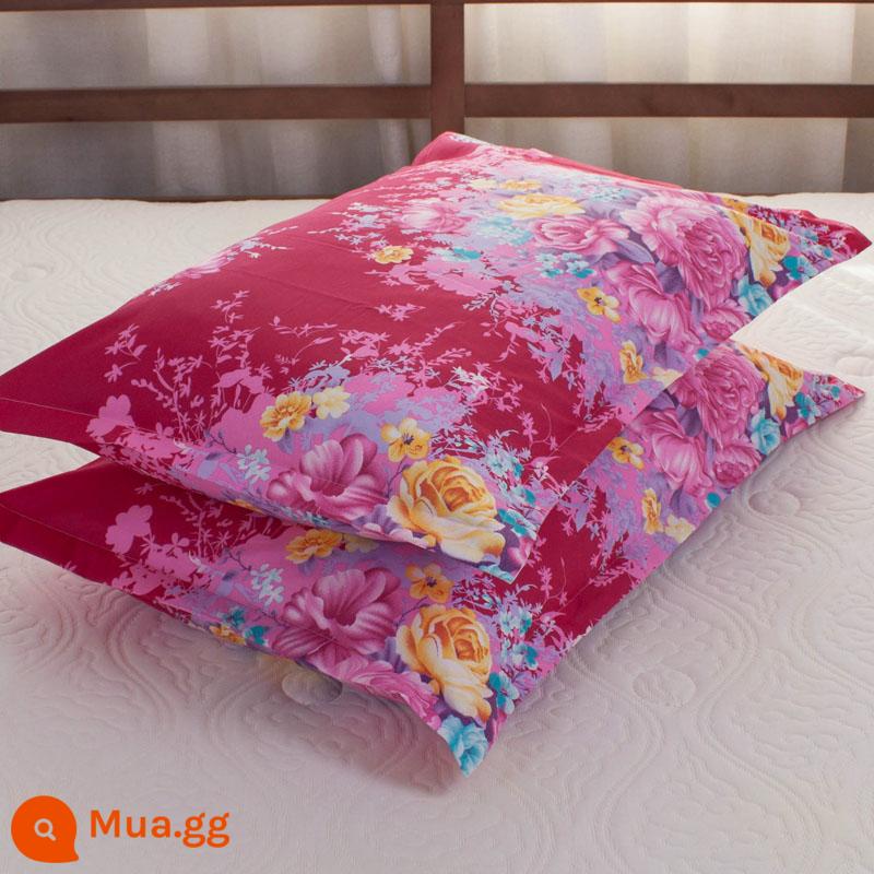 Một cặp vỏ gối cotton nguyên chất 100% cotton dày người lớn kích thước lớn 50X80 trẻ em vỏ gối nhỏ 48X74 - Cặp vỏ gối hoa hồng sa mạc đỏ