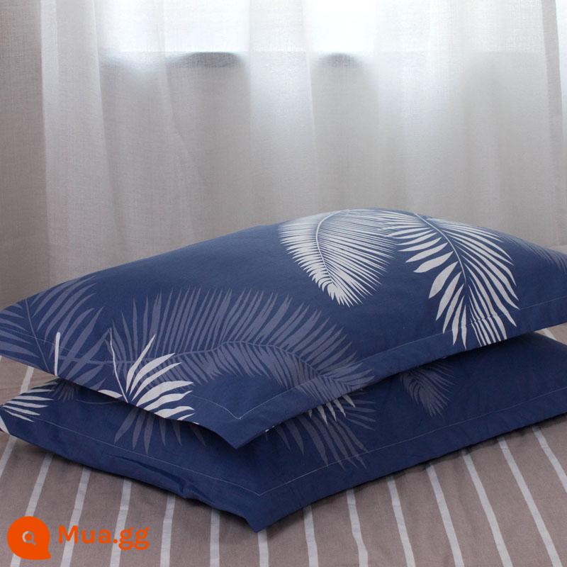 Một cặp vỏ gối cotton nguyên chất 100% cotton dày người lớn kích thước lớn 50X80 trẻ em vỏ gối nhỏ 48X74 - Cặp vỏ gối lá fantasy màu trắng xanh