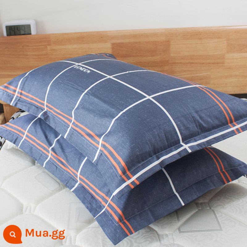 Một cặp vỏ gối cotton nguyên chất 100% cotton dày người lớn kích thước lớn 50X80 trẻ em vỏ gối nhỏ 48X74 - Một đôi vỏ gối màu xanh denim