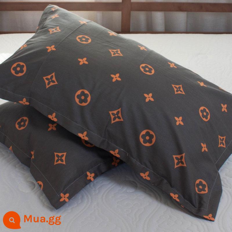 Một cặp vỏ gối cotton nguyên chất 100% cotton dày người lớn kích thước lớn 50X80 trẻ em vỏ gối nhỏ 48X74 - Một đôi vỏ gối hình cánh hoa nhỏ màu socola