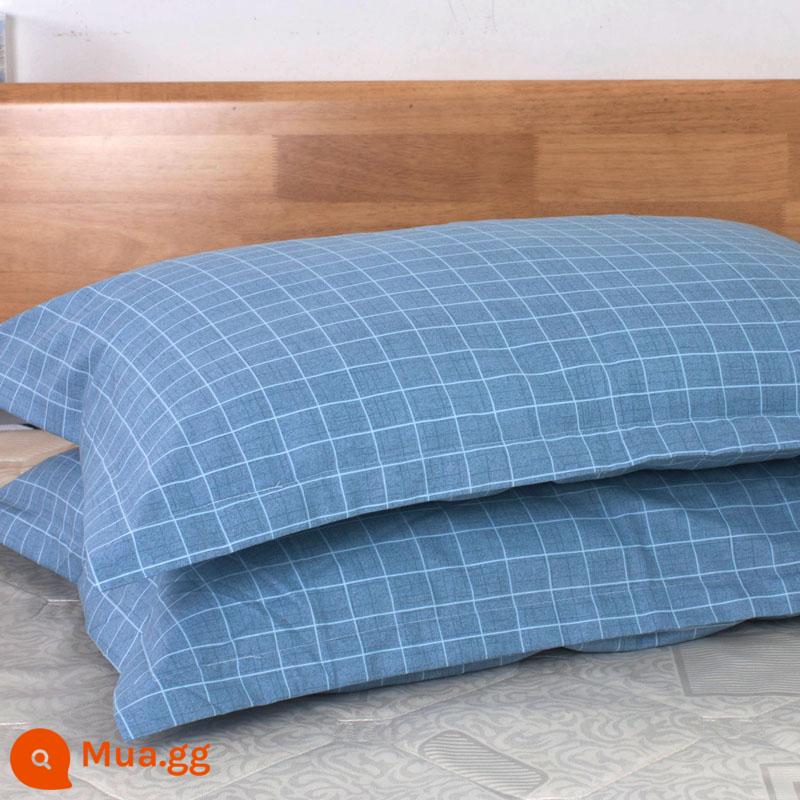 Một cặp vỏ gối cotton nguyên chất 100% cotton dày người lớn kích thước lớn 50X80 trẻ em vỏ gối nhỏ 48X74 - Một đôi vỏ gối Lange kiểu Anh màu xanh da trời