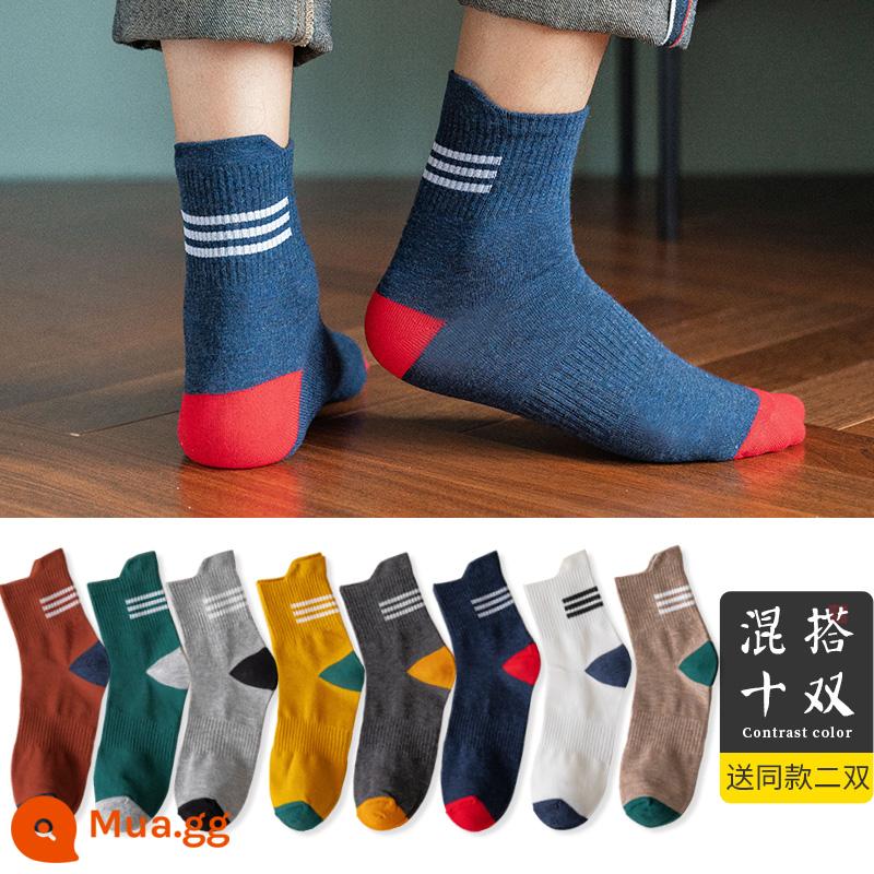 Vớ nam tính giữa, mồ hôi, mùa xuân đen, mùa thu và mùa đông nam không -cotton Stockings Thể thao Hệ thống Nhật Bản - Sáu bộ mười cặp