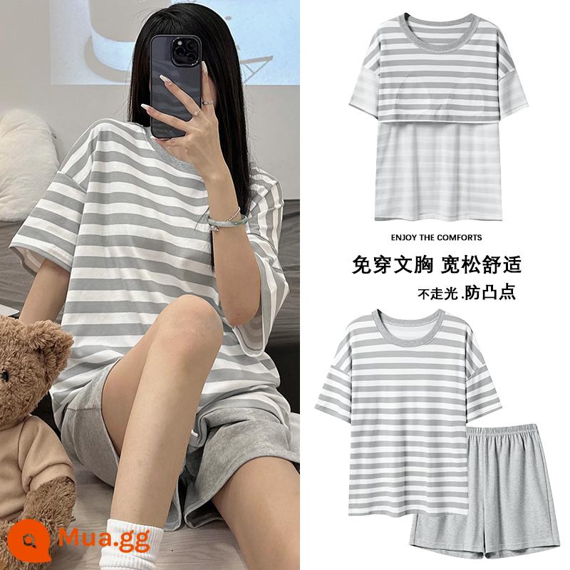 Bộ đồ ngủ nữ phong cách mùa hè có đệm ngực váy ngủ cotton ngắn tay size lớn phục vụ tại nhà không áo ngực phù hợp với mùa hè - Bộ đồ ngắn tay: W6390 [có đệm ngực]