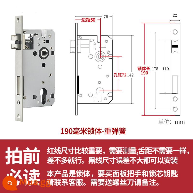 Thép không gỉ thân khóa lõi khóa trong nhà phòng ngủ chốt cửa khóa cửa gỗ đa năng cửa phòng bộ khóa phòng hộ gia đình tắt tiếng - lò xo nặng 190