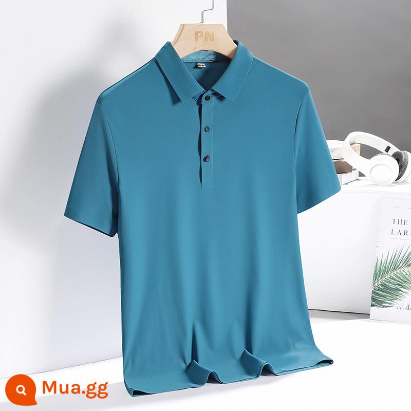 Áo sơ mi polo lụa băng không đánh dấu xu hướng mùa hè dành cho nam áo thun ngắn tay có ve áo rộng, phần mỏng, bộ trang phục bố thoáng khí nhanh khô - 6688 con công màu xanh