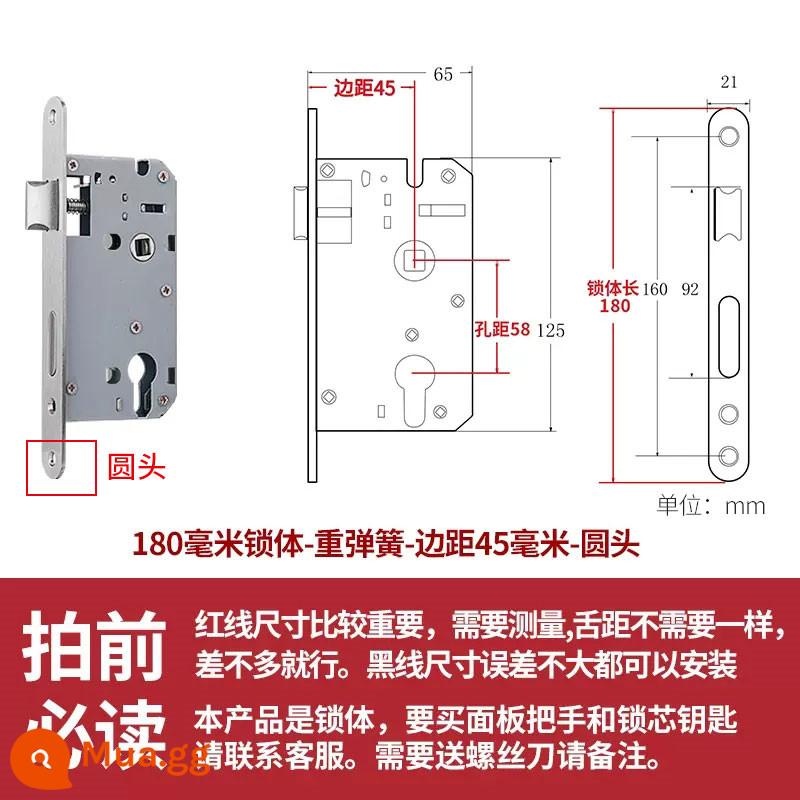 Thép không gỉ thân khóa lõi khóa trong nhà phòng ngủ chốt cửa khóa cửa gỗ đa năng cửa phòng bộ khóa phòng hộ gia đình tắt tiếng - Đầu tròn 45 đầu lò xo có trọng lượng 180