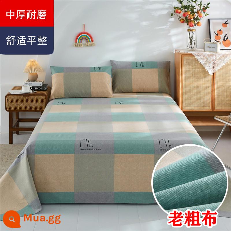 Ga Giường Cotton Đơn Mảnh Mùa Hè Dày Cũ Vải Thô Bộ 3 100 Cotton Linen Chần Gòn Đơn Ký Túc Xá Sinh Viên Thảm - Chất liệu cotton nguyên chất dày--TÌNH YÊU màu xanh lá cây